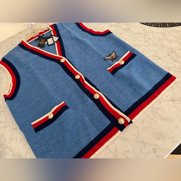 Maje Vest - light blue/blue/red/white with gold buttons. New! Size 1 - Women - Picture 2 of 10